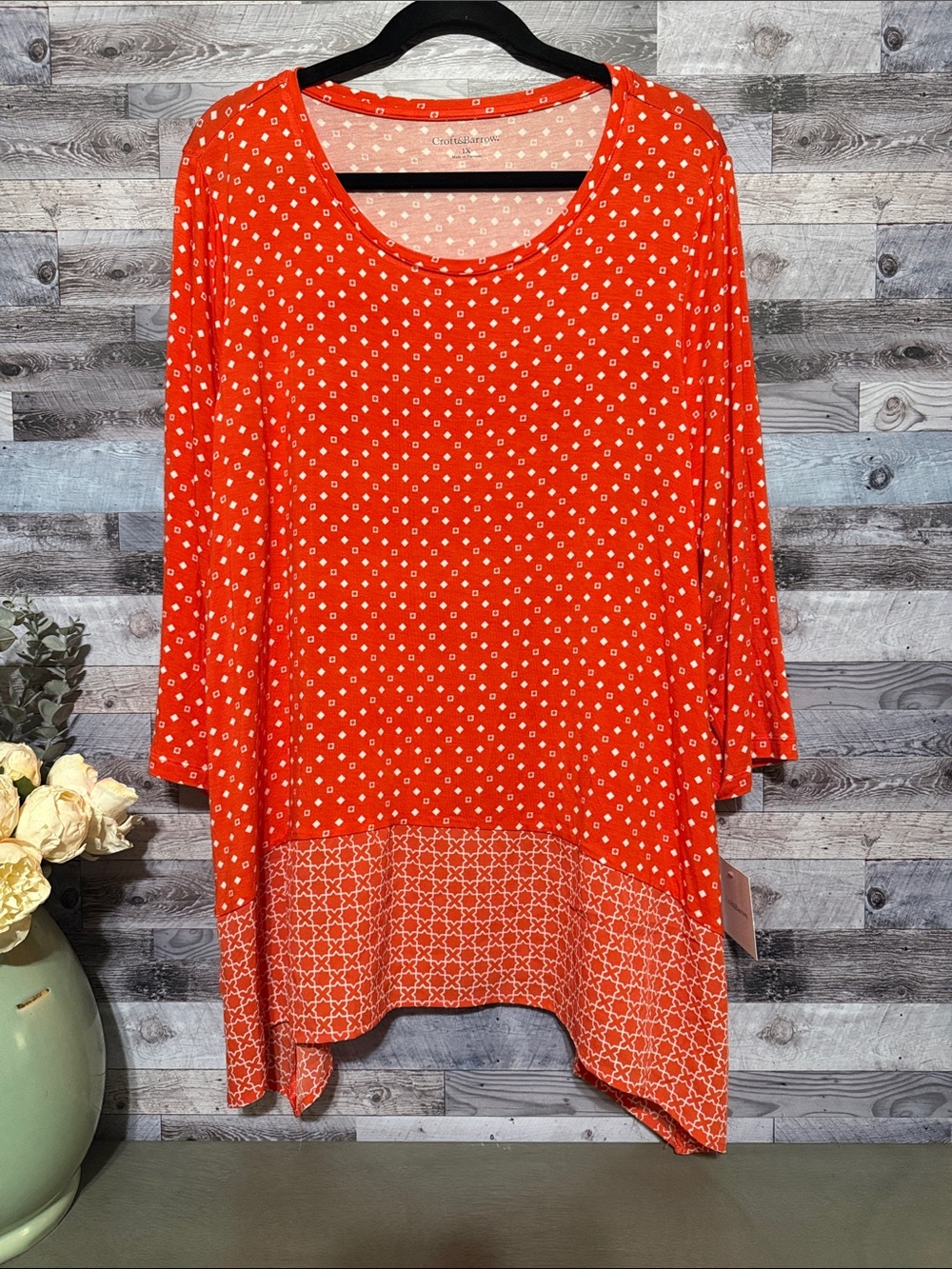 NWT! Croft & Barrow Women's Red Printed Scoop Neck Tunic Top